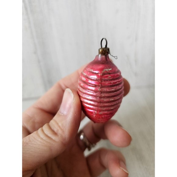 Vintage teardrop flocked red pink mercury glass ornament set Xmas tree - Picture 7 of 13